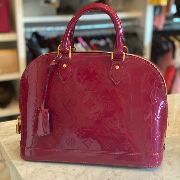 LV monogram magenta vernis Alma MM bag - Picture 2 of 11